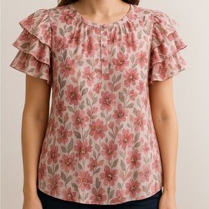 Hope & Harlow ruffled shirt sleeve blouse. Size Small.